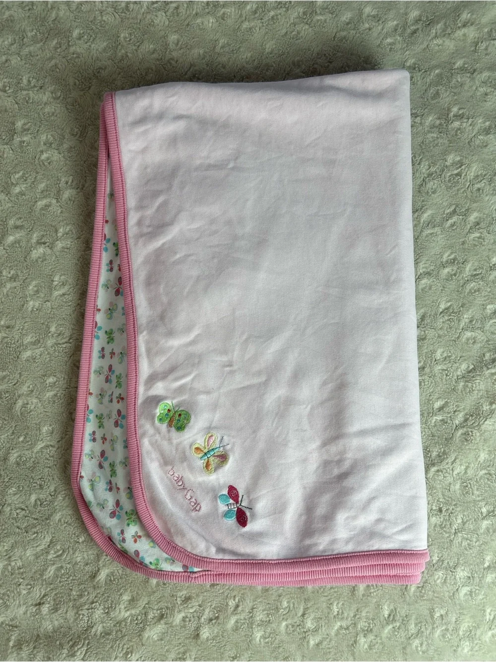 Baby Gap Pink Butterfly Baby Blanket Vintage Y2K 2002 Yellow Green White Blue